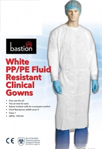 PP/PE Fluid Resistant Clinical Gown, White (Ctn of 100)