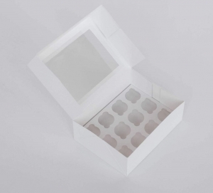 12 Mini Cupcake Box with Clear Window - Gloss White
