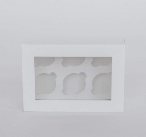 6 Mini Cupcake Box with Clear Window - Gloss White