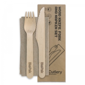 BetaEco Wooden Cutlery wood Knife, Fork, Napkin Set