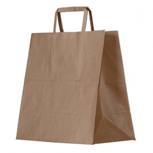 Medium FLAT Handle Kraft Paper Bags- 320x340x140mm (Ctn of 200)
